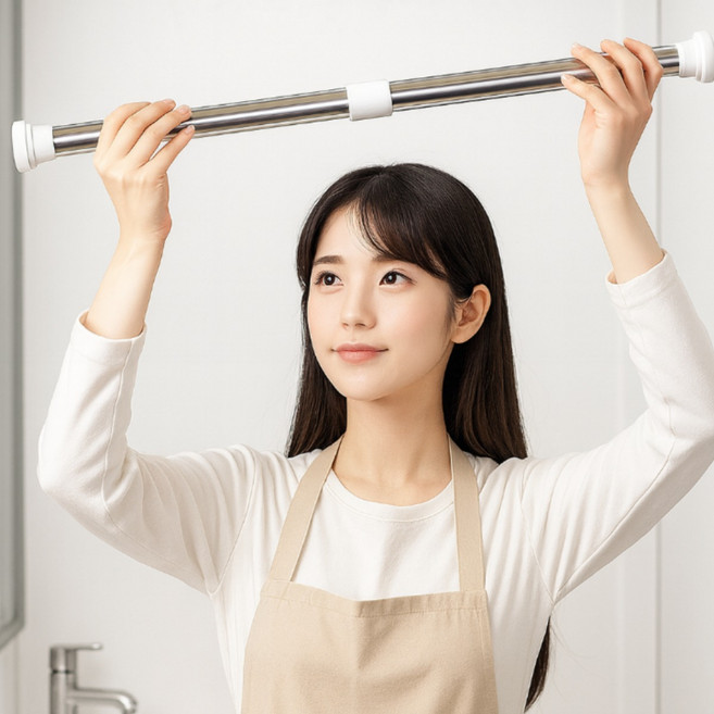 파밍굿즈 스틸핏 무타공 커튼봉 옷걸이 길이조절 스프링 초강력 압축봉