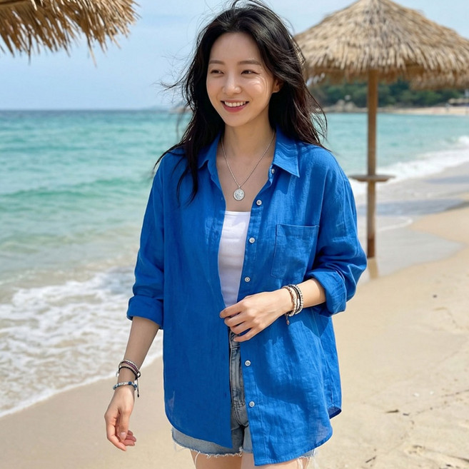 상상그이상 여성용 데일리 무지 파스텔 거즈 셔츠 남방 린넨 롤업셔츠 루즈핏남방 데일리룩 시원한 여름 남방