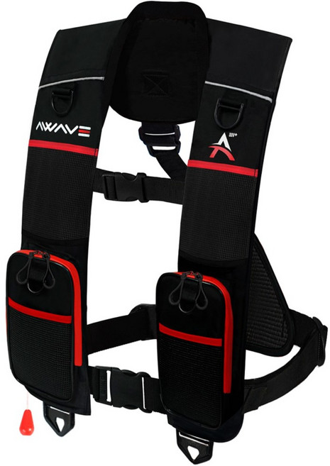 XL(대) 어웨이브 2포켓 자동팽창식 구명조끼 KC인증 국내생산 수분감시 바다낚시 갯바위, XL, 블랙
