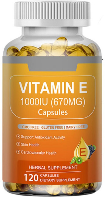 비타민 E 1000IU 캡슐 지용성 비타민 피부 얼굴 및 면역 건강 지원 항산화 non-GMO 글루텐 프리, 1개, 60정