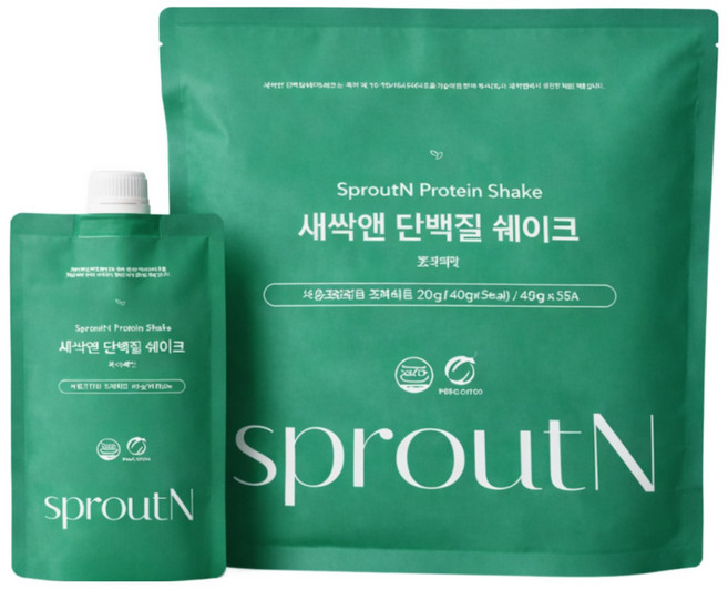 새싹앤 다이어트 쑥라떼 맛 단백질 보충제 쉐이크 파우치, 1개, 200g