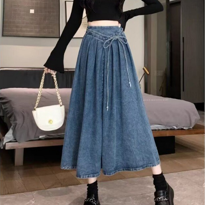 삼제태전 여성 여름 텐셀 데님 A라인 스커트 통근용 일상 캐주얼 패션