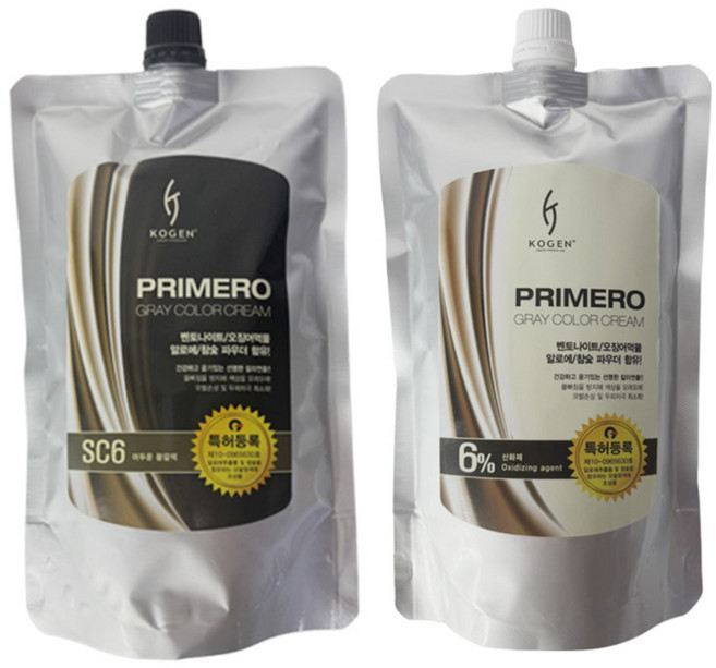 코겐 프리메로 그레이 스피드 7분 칼라크림 염색약 1제 2제 각 500ml, 1개, SC6 새치멋내기 전용 어두운황갈색