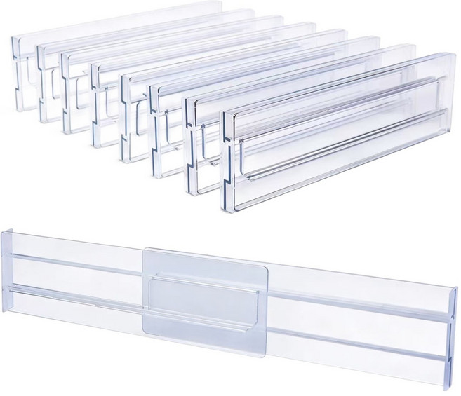 자유신축 서랍 칸막이 | 옷장 주방 수납 정리 분리대 잡동사니 정리, 2개, 투명한 흰색=최소 신축28*8cm/최대 신축52*8cm