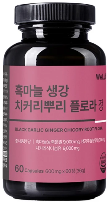 생강 플로라 흑마늘 인증 치커리뿌리 HACCP 마늘 치커리 뿌리 추출물 식약청 정품 해썹 정 600mg, 1개, 60정 - 쿠팡