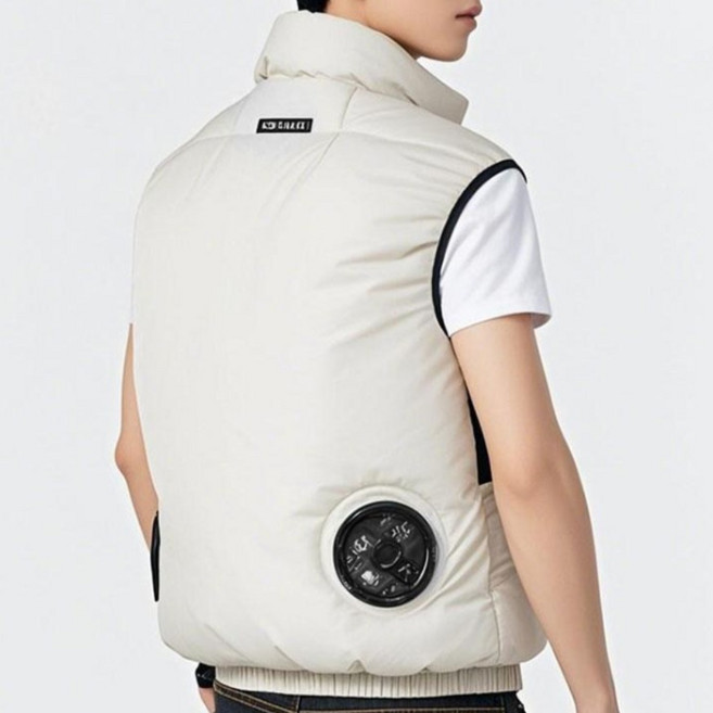 RYNOVEX 에어컨 선풍기 조끼 오토바이 배달 라이더 여름 에어 쿨링 바람 5V 3단 조절, 연베이지