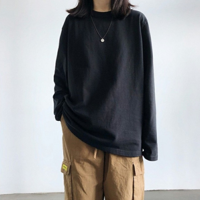 LADYSHARE 韓版寬鬆素色薄款打底長袖上衣 女裝 長袖T恤 素T