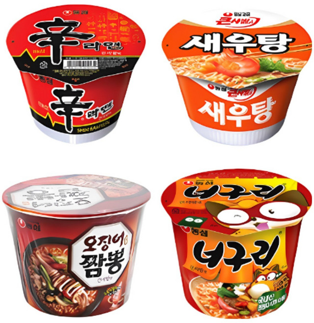 농심 큰사발라면 (신라면 컵 114g+새우탕 컵 115g+오징어짬뽕 컵 115g+너구리 컵 111g) 각4개씩, 1개