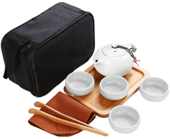 휴대용 다기세트 도자기 찻잔 다관 교육용 전통 차 도구, 1개, 휴대용 다기세트4p