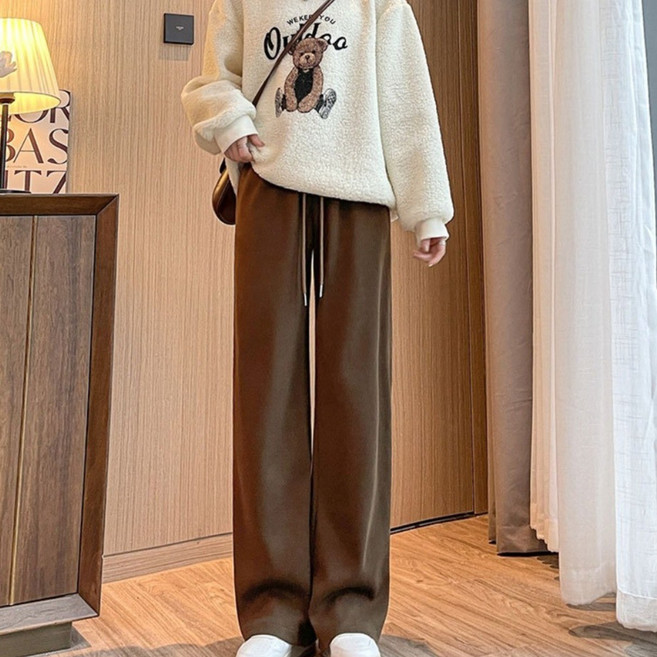 코듀로이 여성 봄 가을용 하이웨스트 벤딩 긴바지