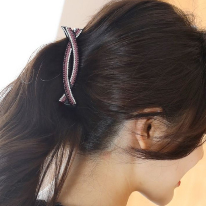 크로스 컬러 큐빅 바나나핀 머리핀 (hp904)