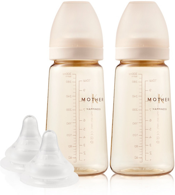 마더케이 베이직 PPSU 무꼭지 젖병 2p + 3단계 젖꼭지 2p, 크림, 280ml, 1세트