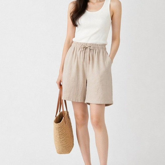 [1+1] B여성쿨인견5부반바지 여름 여자 시원한 와이드 밴딩 린넨 여리핏