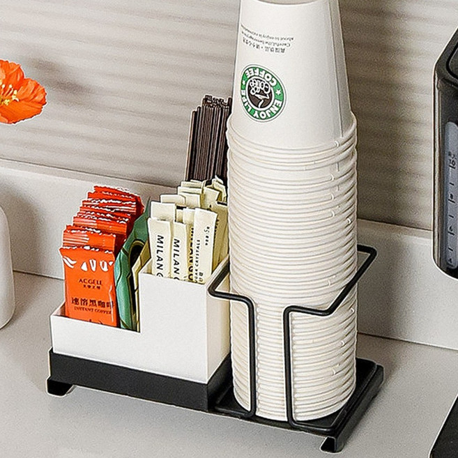 엠컴퍼니 종이컵 디스펜서 홀더 다용도 커피 정리함 보관함 티백 스틱 수납함 홈카페 주방 사무실 탕비실 정리대 정수기 차 트레이 미니 티박스 NT3476697212@EM2317Bz1, 1개