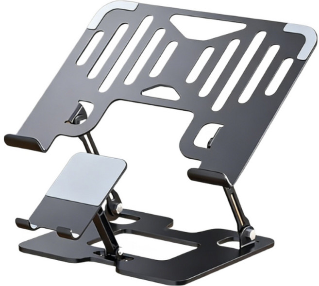 tinduo 접이식 노트북 핸드폰 거치대 2in1 노트북 거치대, 검정색, 1개