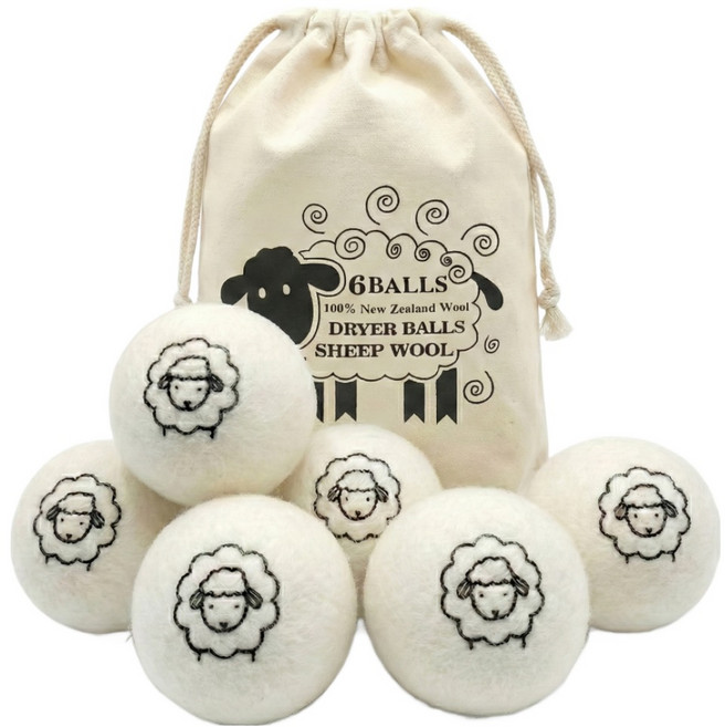 뉴모먼트 울 드라이어 볼 건조기 정전기 양모볼 6p + 전용파우치1개, 1세트, 크림화이트
