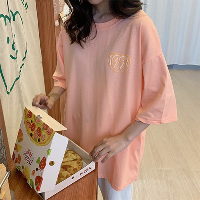 데일로엔 여성 여름 오버핏 레터링 백프린팅 반팔 티셔츠