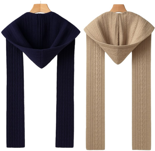 1+1 2장 니트 머플러 겸용 후드모자 따뜻한 겨울 방한모 일체형 넥워머 목도리 LAPFA592