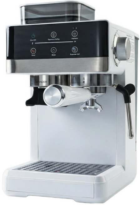 에스프레소 머신 그라인더 일체형 20bar 고압 1350W 1.8L 대용량 홈카페 커피머신 풀세트 (스테인리스 필터 템퍼 포함) 블랙&화이트, 화이트, 5520