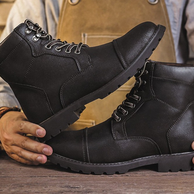 ZAJA 남성 워커 키높이 캐주얼 하이탑 가죽 부츠