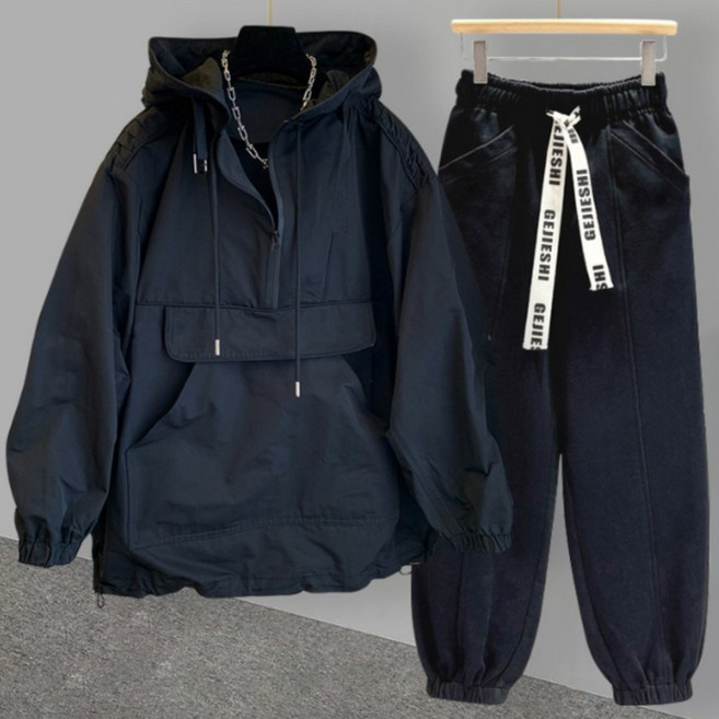 코디코치 남녀공용 S~3XL 스퀘어 후드 반집업 아노락 트레이닝 운동복 바지 상하세트