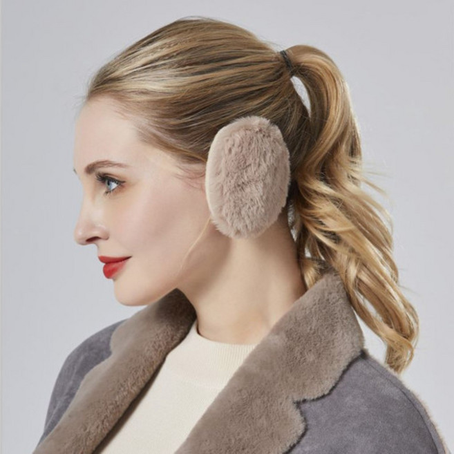 예삐스토어 페이크 퍼 끈없는 분리형 귀마개 똑딱이 귀도리 토끼털 방한, 2세트, 연브라운