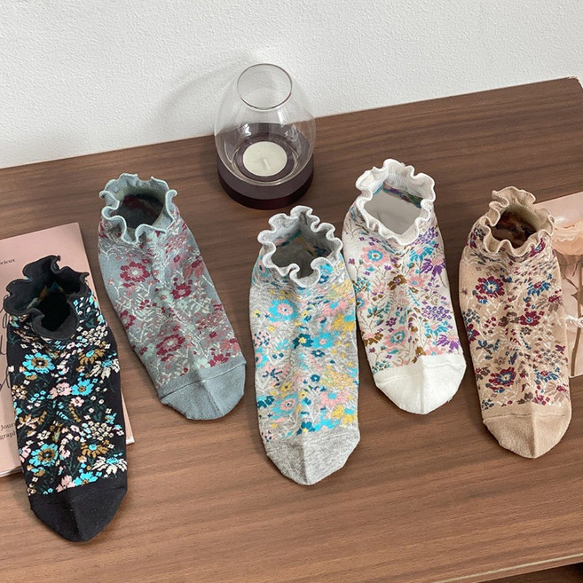 그레이스 봄꽃 예쁜양말 뉴트로 복고 화려한 엠보 작은꽃양말 유럽식 레트로 복구풍 펄 레이스 여성양말