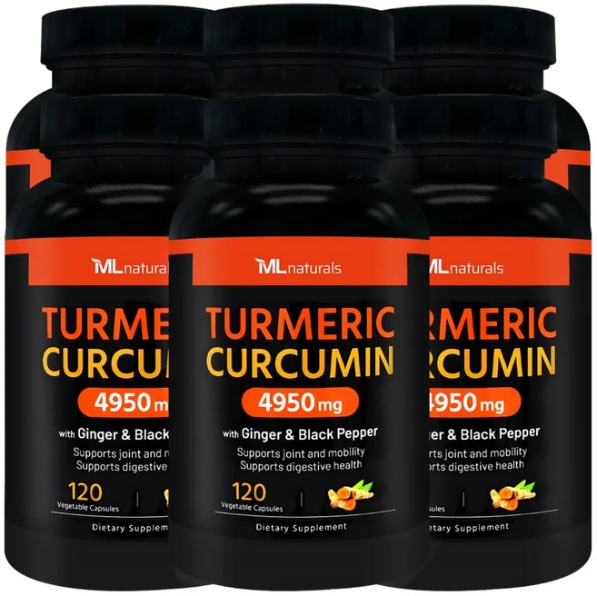 [미국번개배송] 신제품 착한명품 마이라이프 내추럴스 유기농 강황 커큐민 4950mg (진저+블랙페퍼), 6개, 120정 - 쿠팡