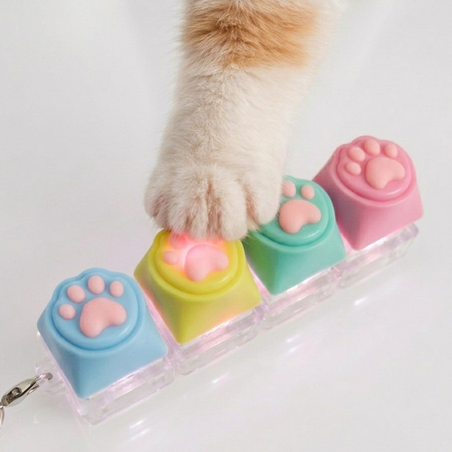 온데이즈픽 귀여운 고양이 발바닥 led 키캡 키링 4구, 1개, 파스텔컬러