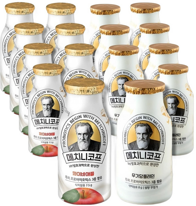 hy 한국야쿠르트 메치니코프 140ml 2가지맛(플레인8+화이바애플8) 총16입, 16개