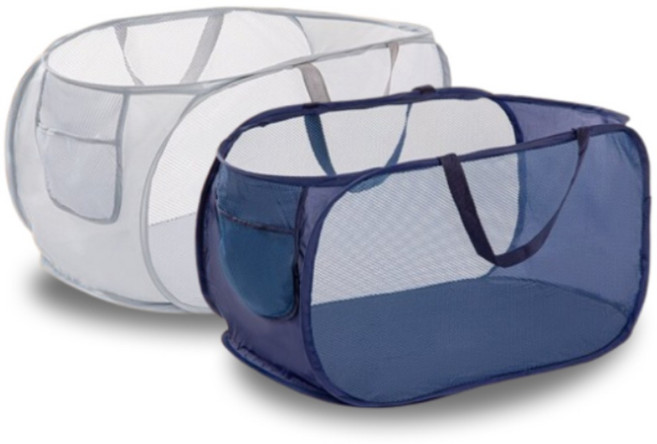 위드코지 접이식 메쉬 빨래 바구니 1+1, 그레이+네이비