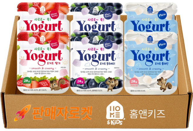 홈앤키즈 사르르쏙 요거트 딸기 20g 2개+블루베리 20g 2개+플레인 20g 2개