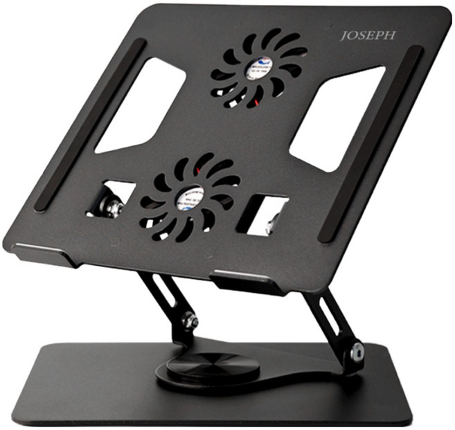 조셉 360도 회전 듀얼쿨링팬 노트북 거치대 쿨러, 블랙, 1개