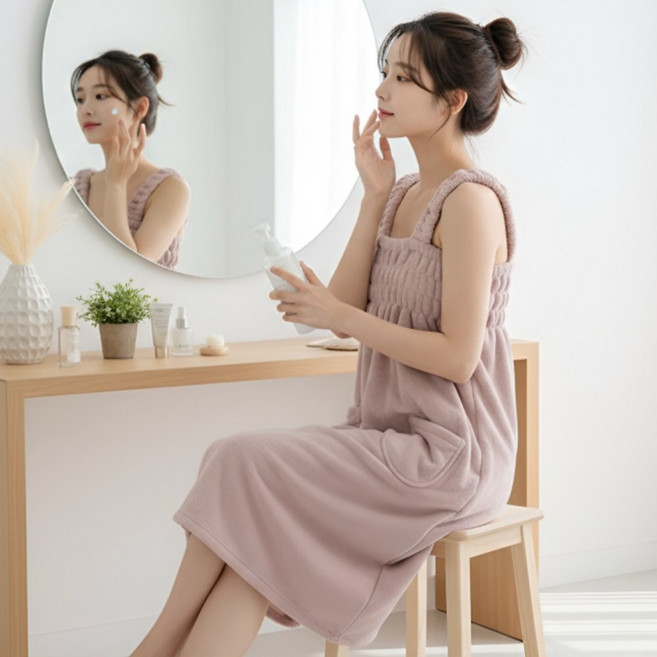여성 샤워가운 목욕가운, 핑크, 1개