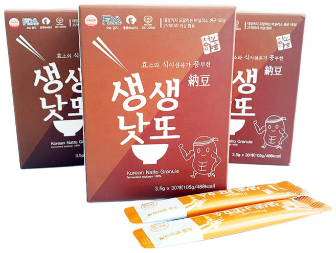 [청보마을] 동결건조 생생낫또 효소 / 약콩(쥐눈이콩) 100% / 낫또영양 그대로 함유 / 간편한 스틱포장 30봉입 3박스 총 90봉 / haccp인증, 3개