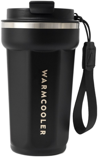 웜쿨러 스트랩 테이크아웃 스텐 텀블러, 1개, 510ml, 블랙