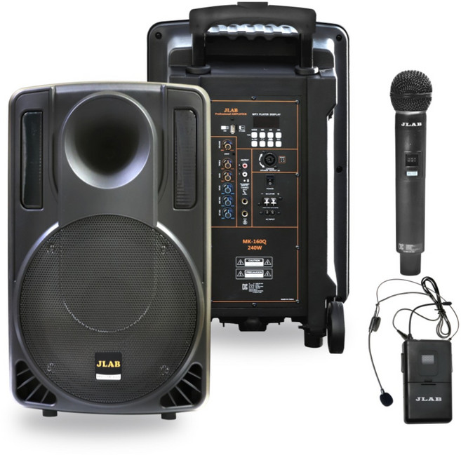 사운드바이 이동형 앰프 스피커 10인치 행사용 선거용 240W 무선 마이크 2개, 핸드1개+벨트팩(헤드)1개