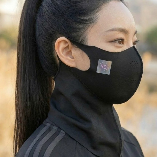 라엔느 아이스 실크 넥페이스 자외선 차단 마스크 골프 냉감 햇빛차단, black+black, 2개