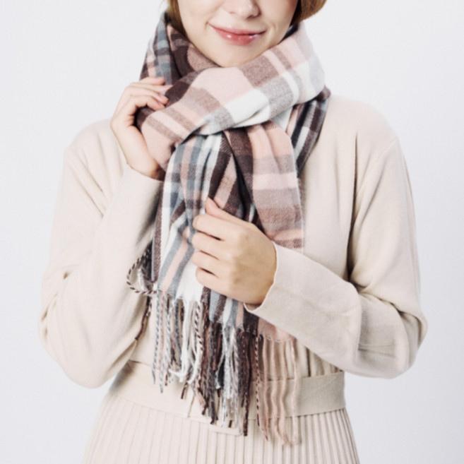 몽골리아 캐시미어 남여공용 커플 체크 머플러 고급 선물용 목도리