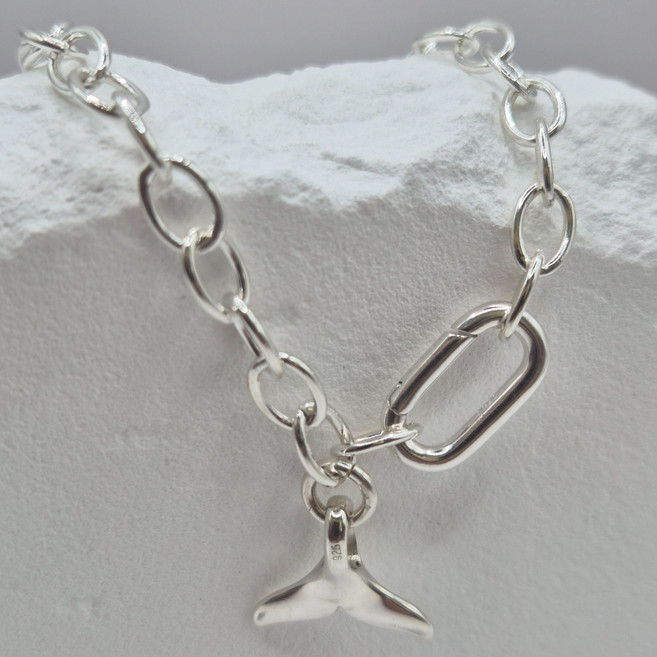 제시아 925실버 행운 고래꼬리 클립 고방체인 우정 은팔찌 순은팔찌