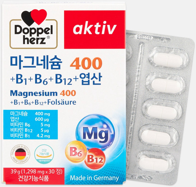 도펠헤르츠 마그네슘 30정 1박스 비타민 B1 B6 B12 엽산