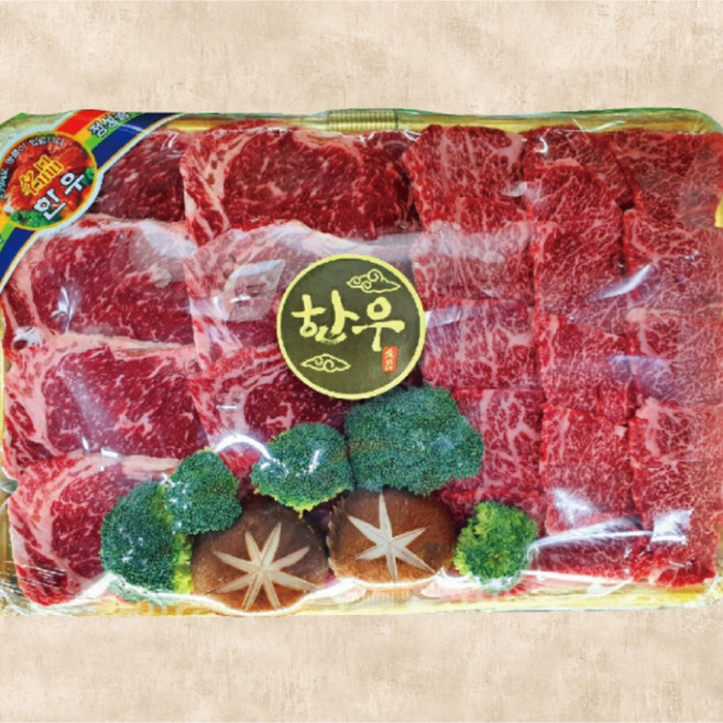 [바구니선물세트] 암소한우 모듬구이 세트 2.3kg 꽃등심 안심 채끝 살치살(안창살) 부채살, 1개