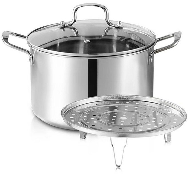 Qiaokao 양수 냄비 5L 찜 받침 포함, 1개, 실버, 25cm