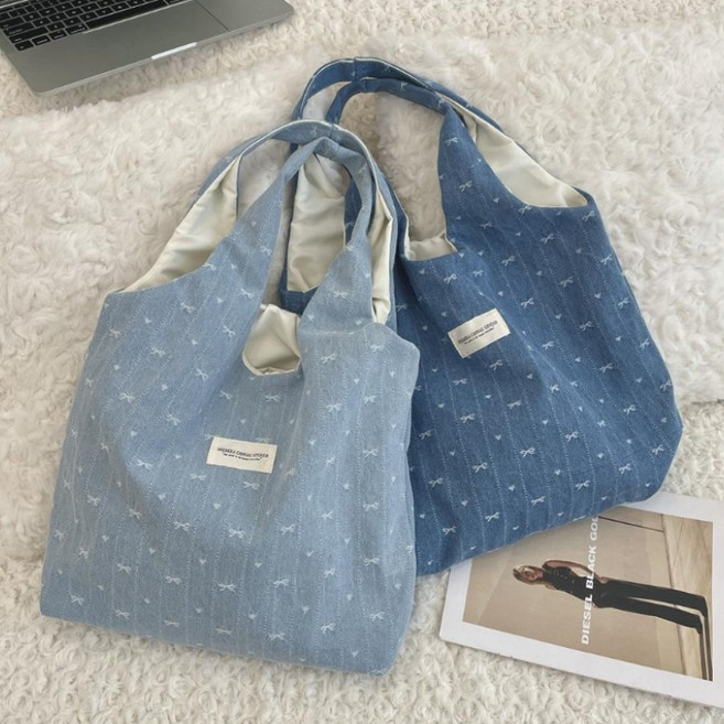 모멘트 데님 가벼운 캔버스 청가방 에코백 숄더 가방