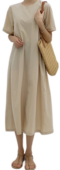 라르고비에 반소매 와샤 포켓 원피스 데일리 빅사이즈 반팔 롱치마[기장2종]