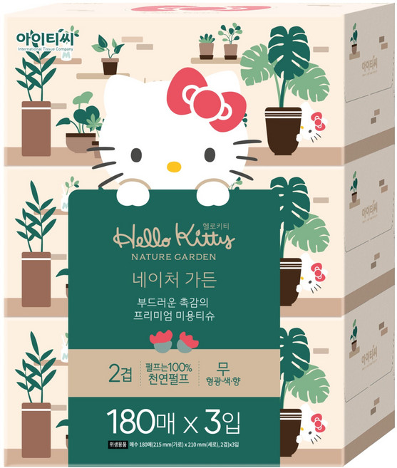 헬로키티 네이처가든 미용티슈, 180개입, 3개
