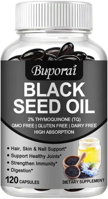 블랙 씨드 오일 캡슐 강한 냉간 압착 2% 티모퀴논 100% 터키 블랙 커민 나이젤라 씨 오일 유기농 BSO 액상 블랙 씨 오일, 1박스, 60정 - 쿠팡