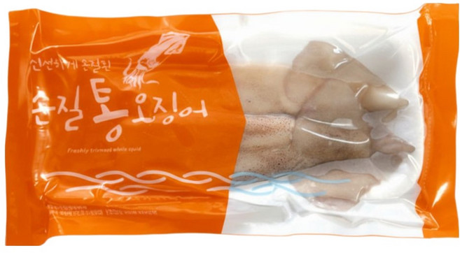 100% 자연산 손질완료 통오징어 진공포장 칼안되고 내장제거 볶음용 데침용, 5개, 2마리 220g