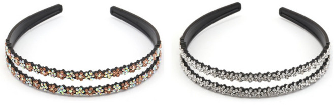 MISS21 마이코 두줄 플라워 큐빅 헤어밴드 머리띠 2개 세트 (hb1777)