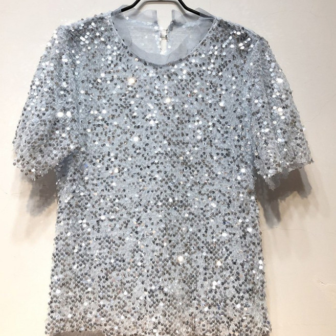 신상망사 스팽글반팔티 블링상의 SH373